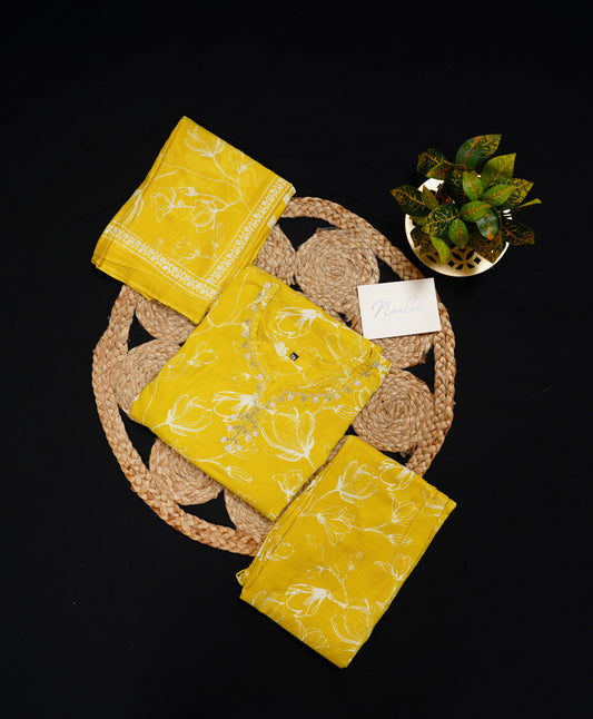 Cotton Straight Kurtha Set with Pant & Dupatta - NV022