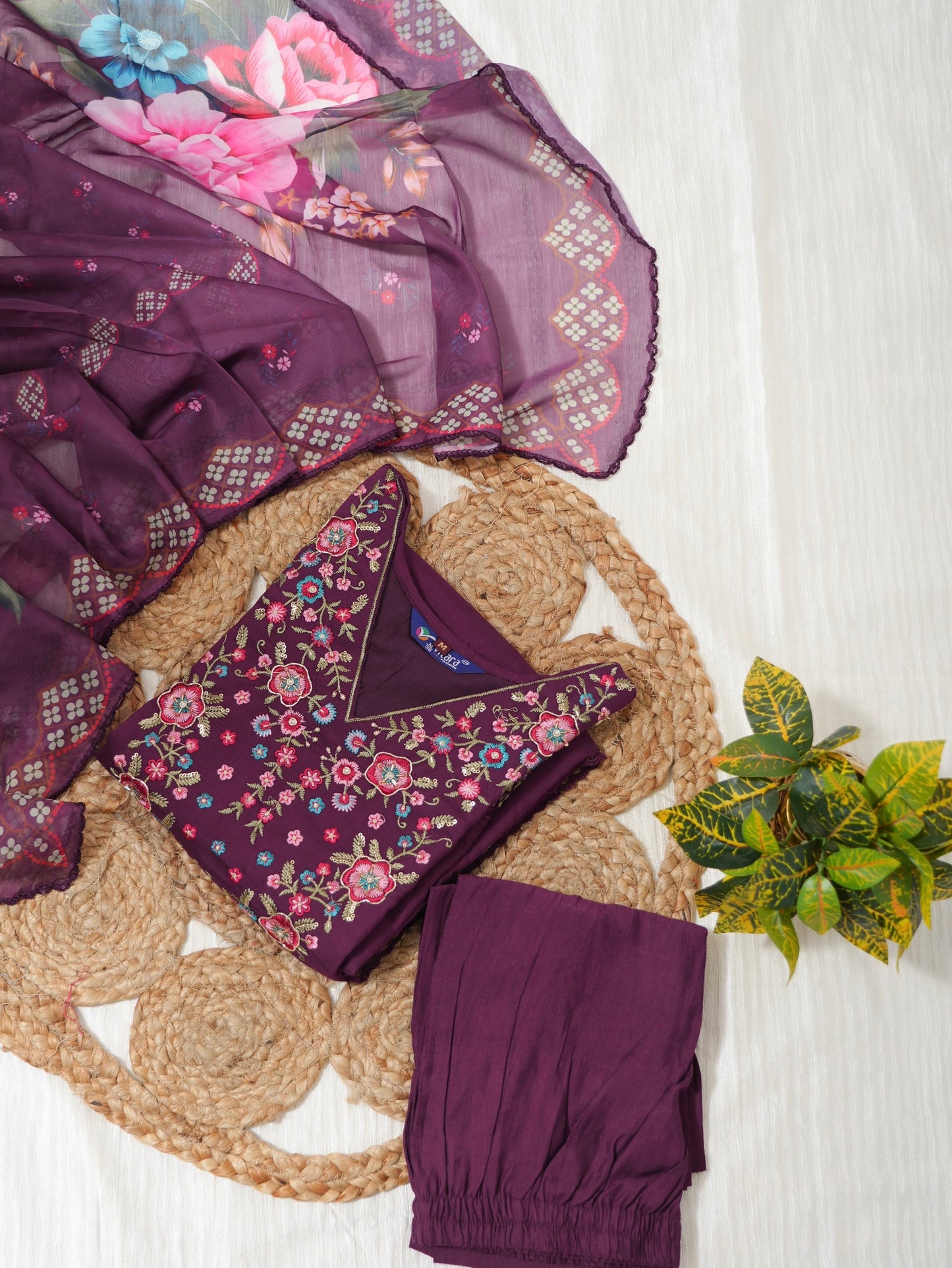 Tussar Silk Straight Kurtha Set with Pant & Dupatta - NV001