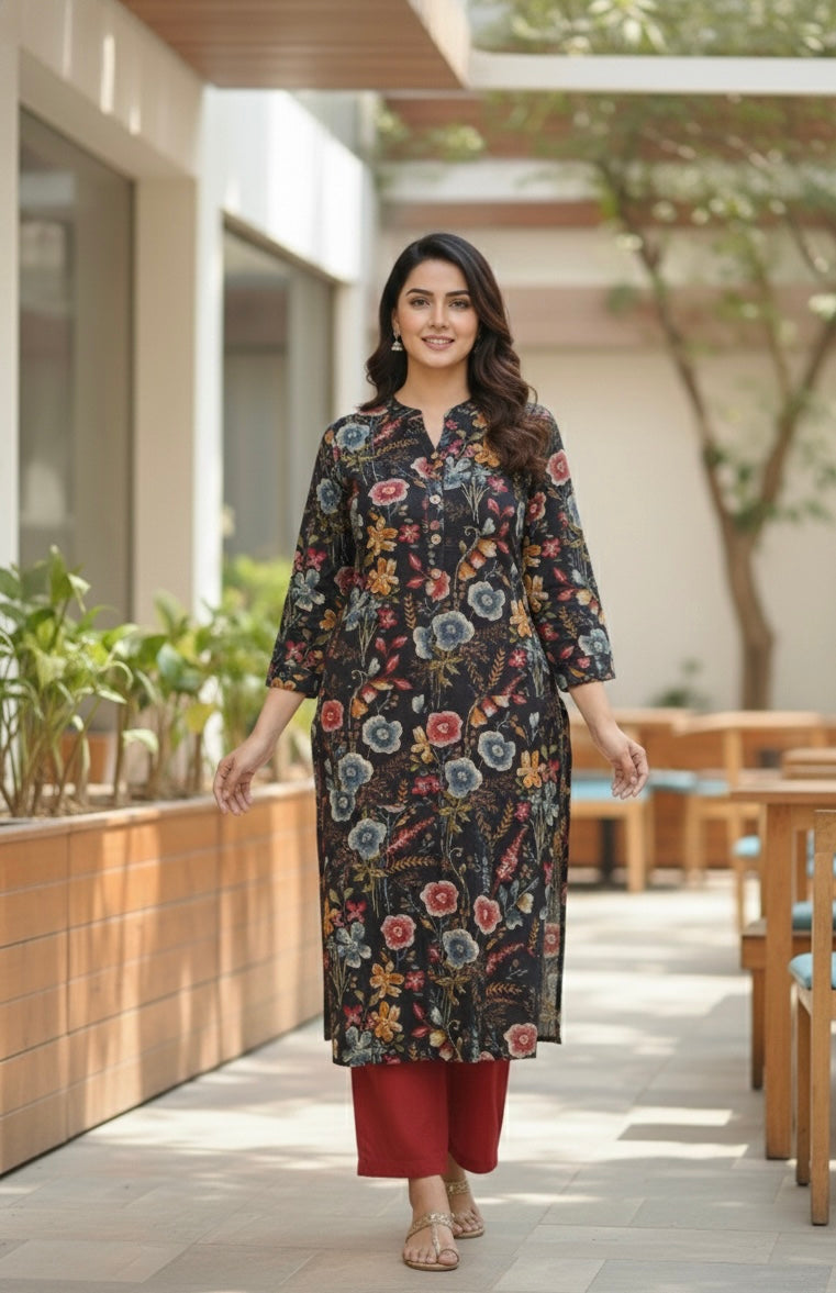 Modal Silk Straight Kurtha Set with Pant - NV020