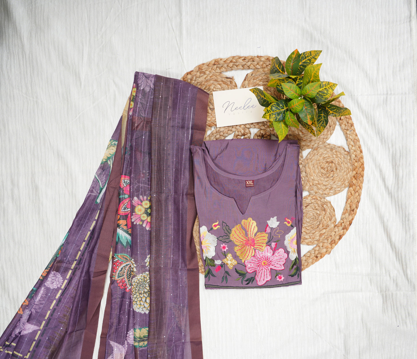 Roman Silk A-line Kurta Set with Pant & Dupatta - NV019