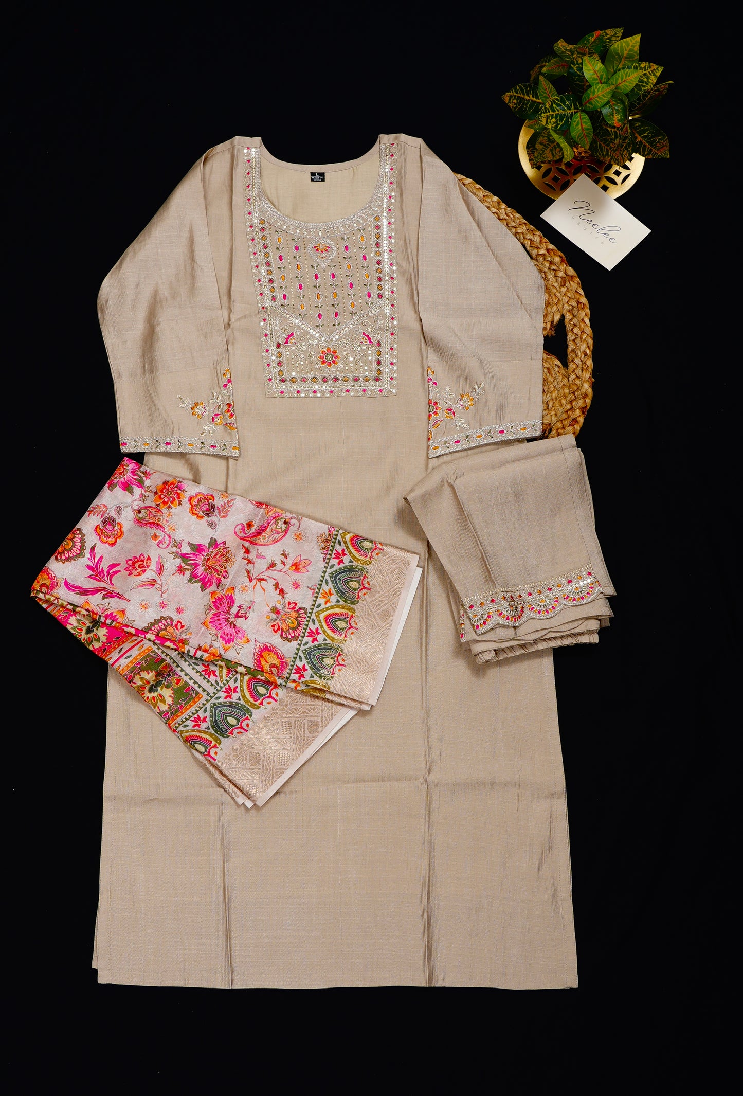 Ruby Cotton Straight Kurtha Set with Pant & Dupatta - NV023