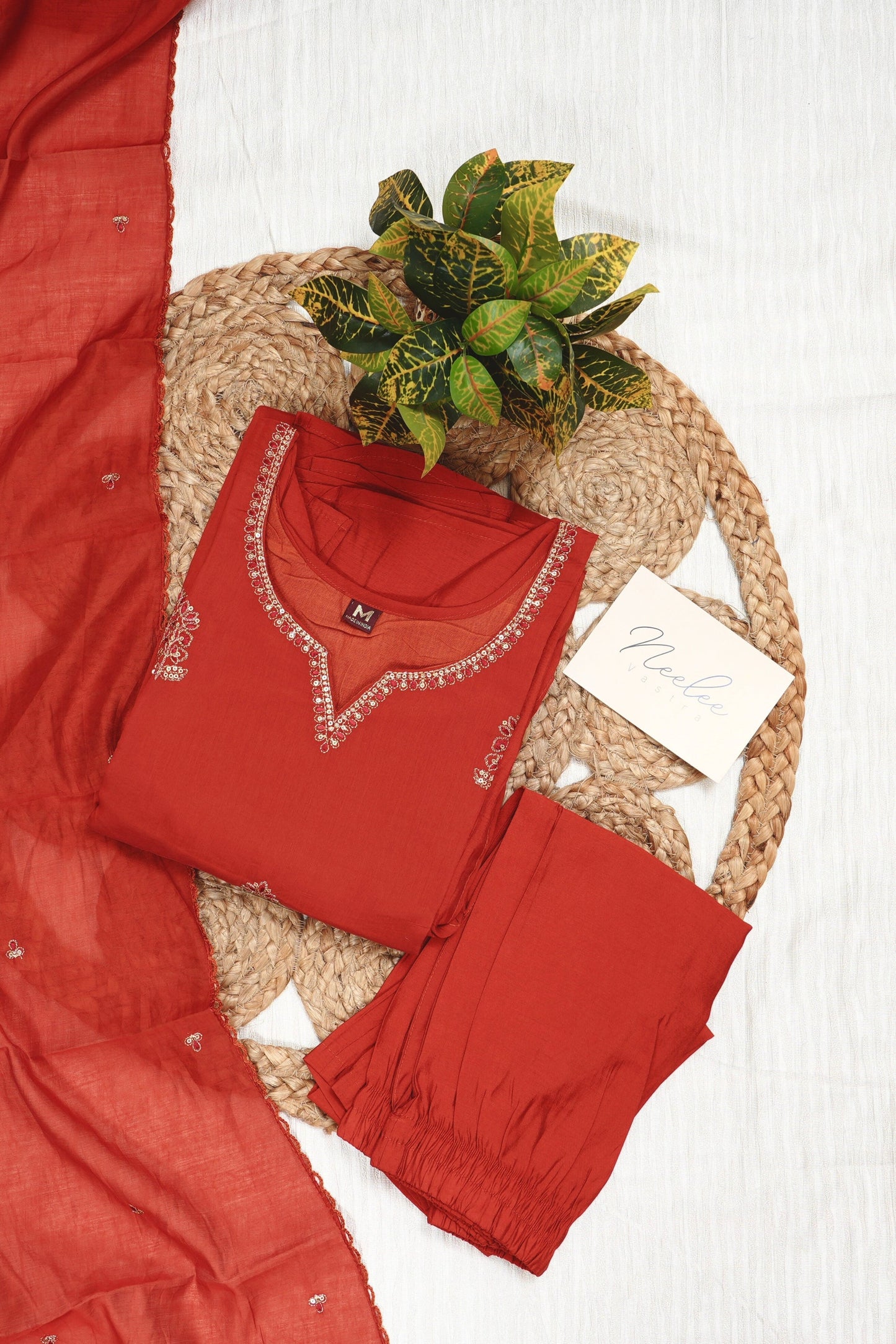 Mul Chanderi A-Line Kurta Set with Pant & Dupatta - NV010