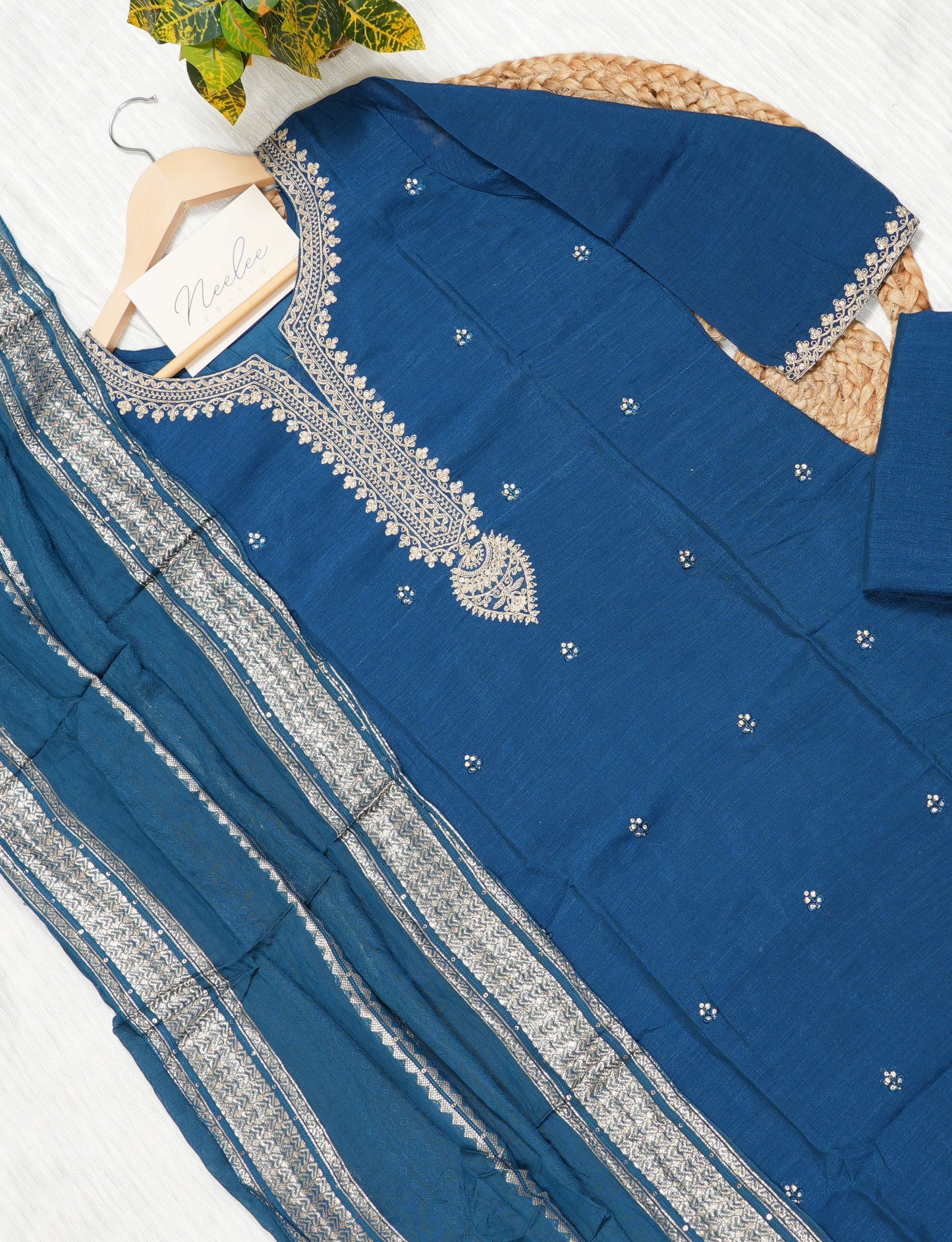 Viscose Straight Kurtha Set with Pant & Banaras Dupatta - NV017