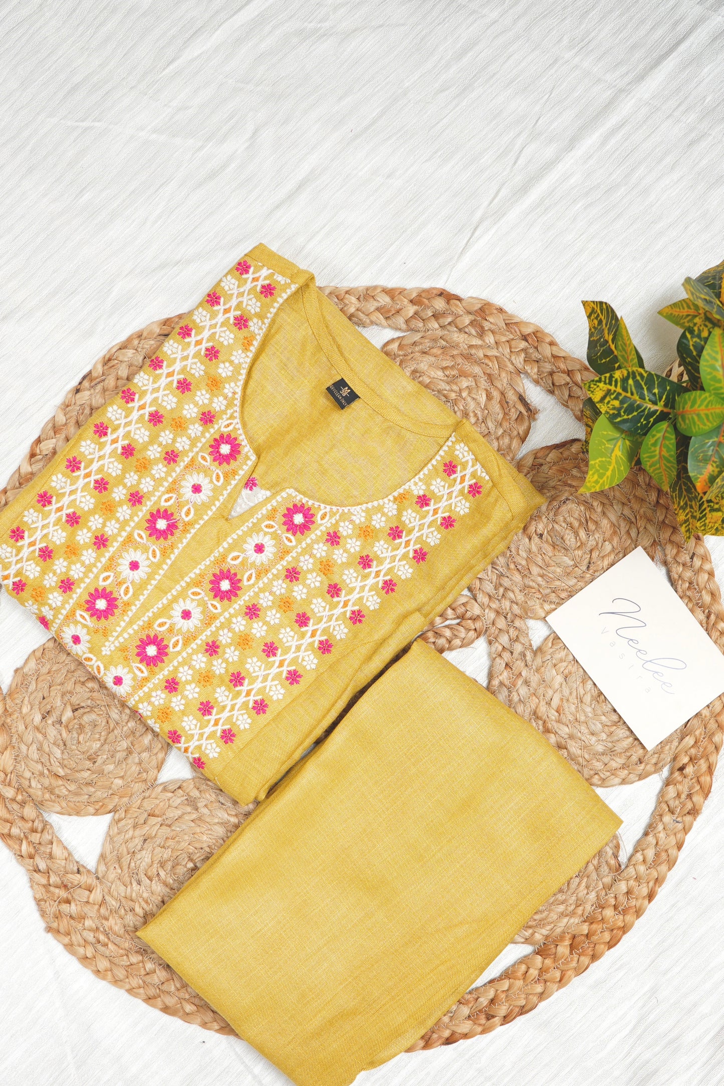 Embroidery Cotton Slub Kurtha Set with Pant - NV014