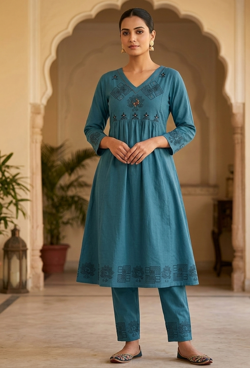 Cotton Straight Kurtha set with Pant - NV031