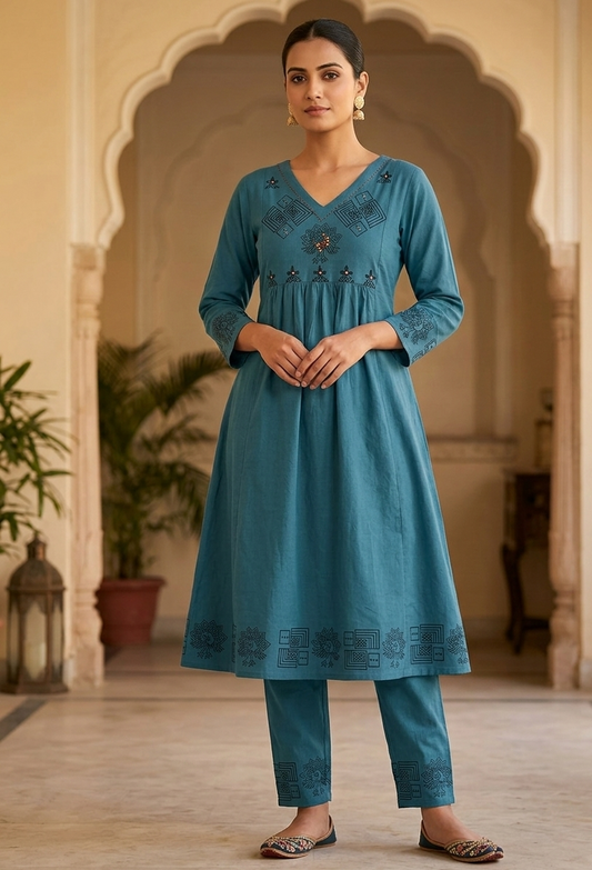 Cotton Straight Kurtha set with Pant - NV031