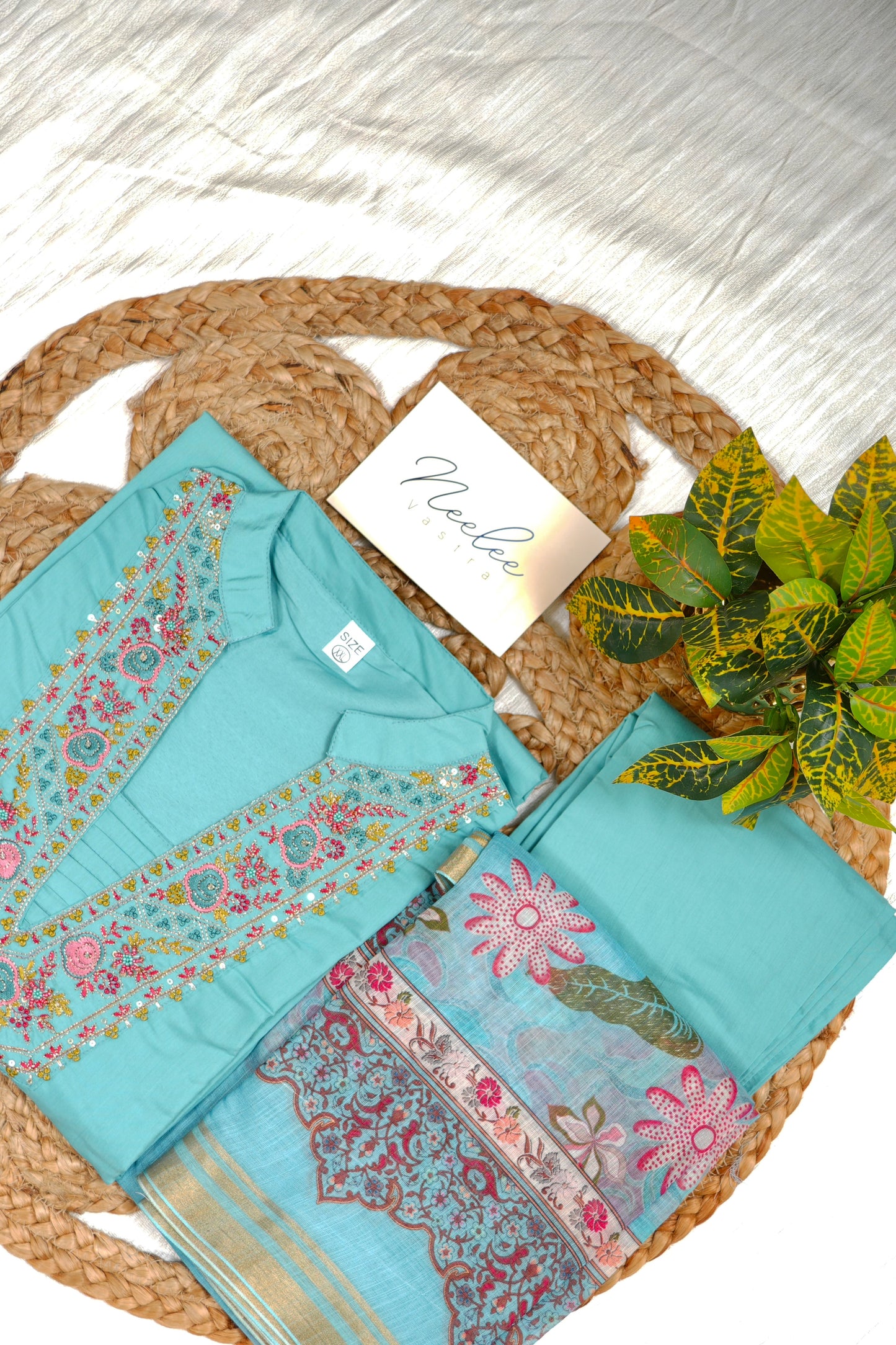 Roman Silk Straight Kurtha Set with Pant & Dupatta - NV008