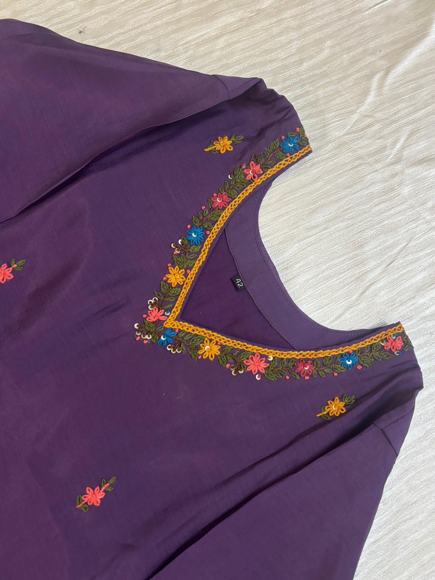 Mul Chanderi A-line Kurtha set with Pant & Dupatta - NV028