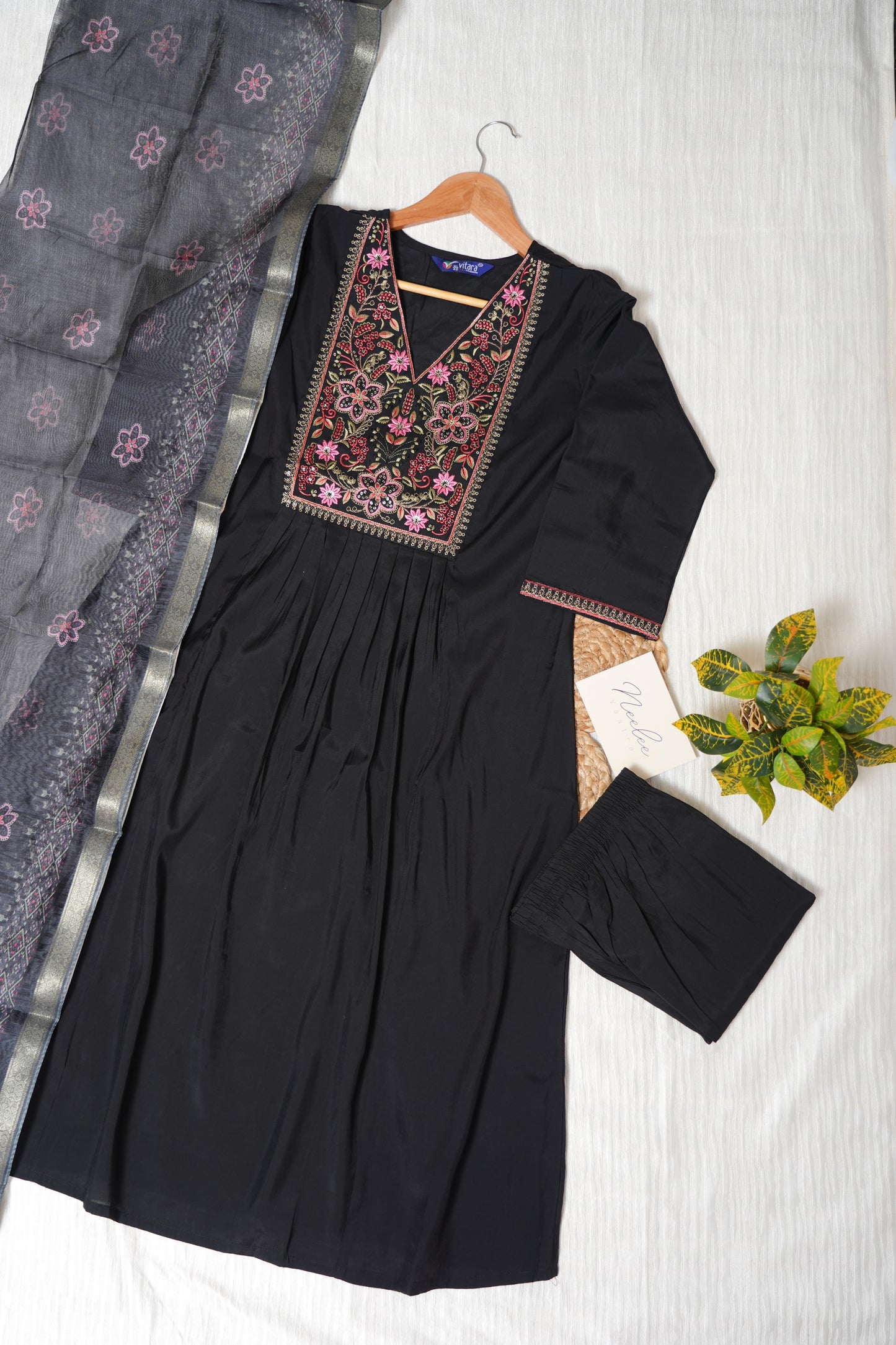 Modal Silk A-Line Kurtha Set with Pant & Dupatta - NV003