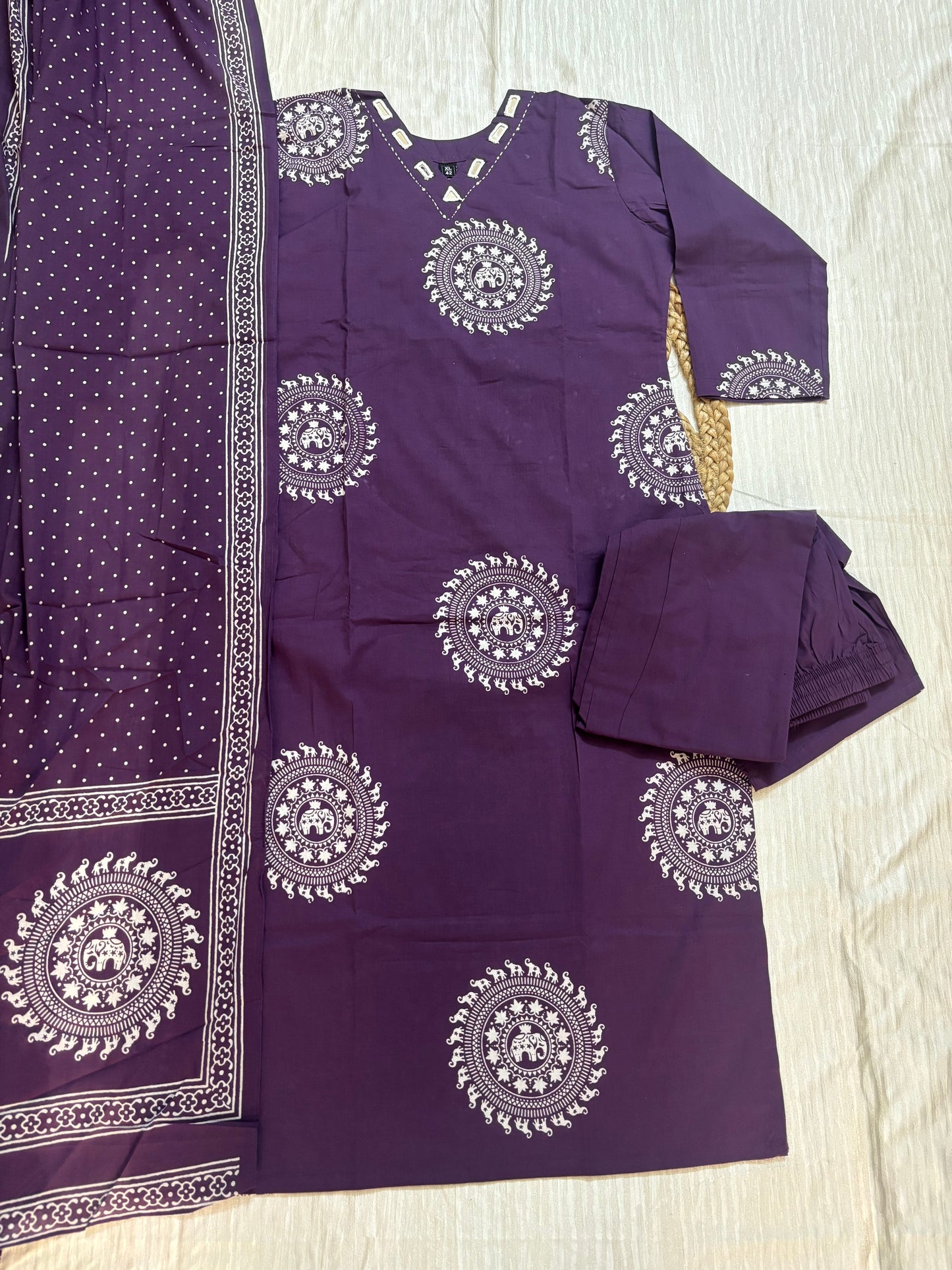 Soft Cotton Straight Kurtha set with Pant & Dupatta - NV030