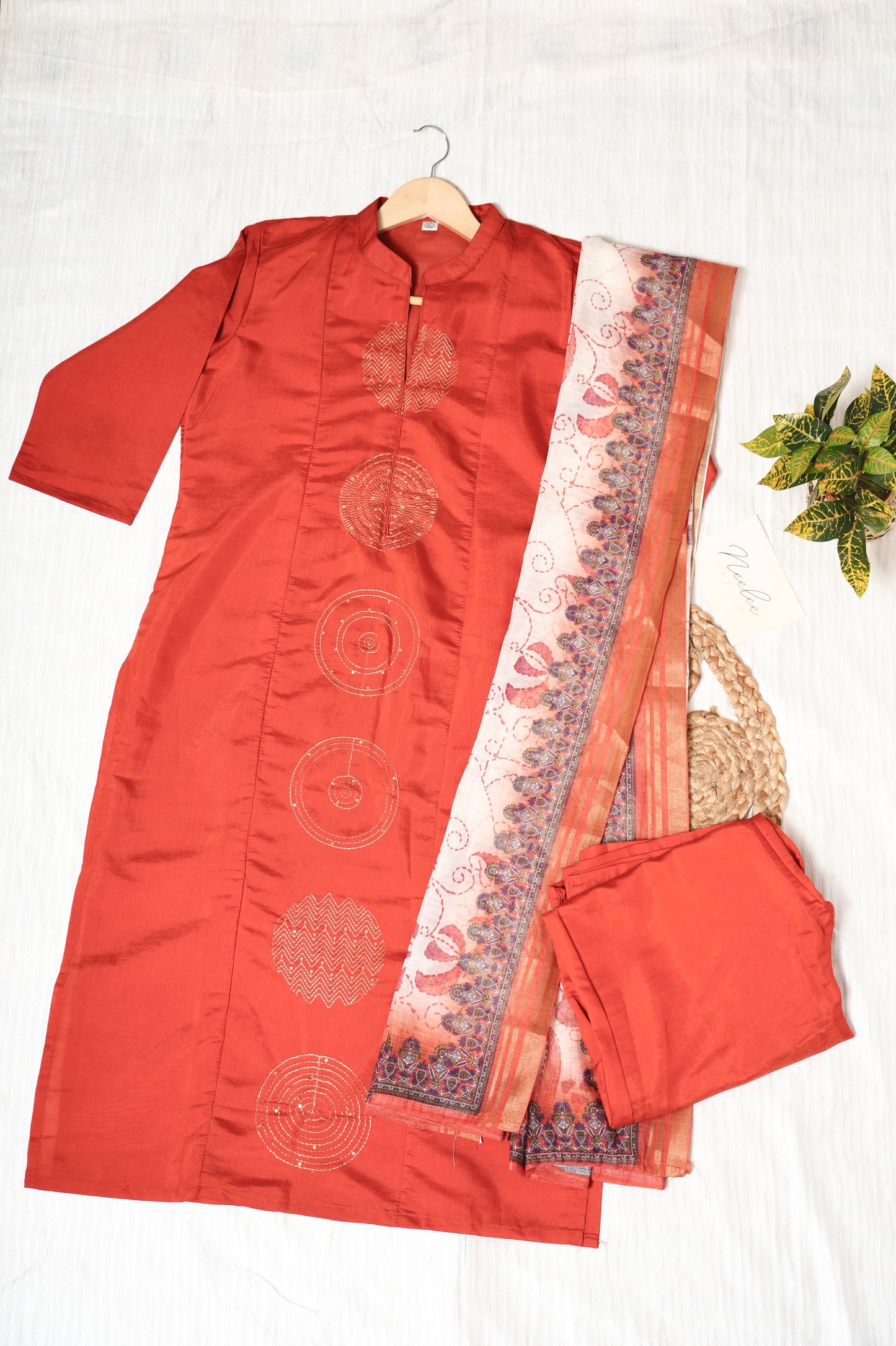 Roman Silk Straight Kurthi Set with Pant & Dupatta - NV005