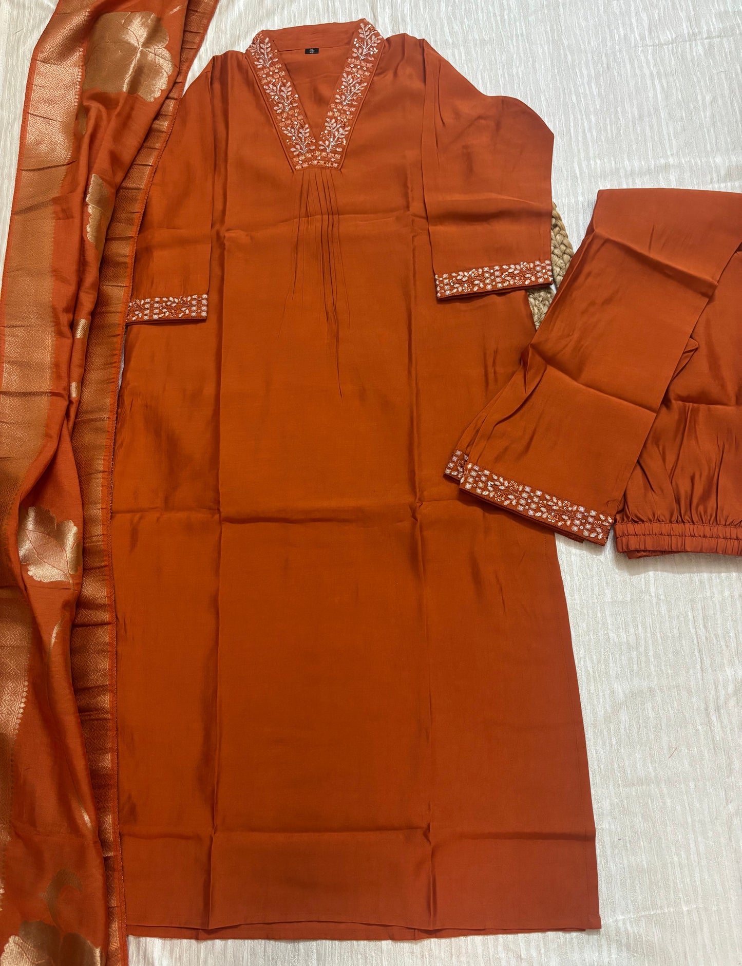 Roman Silk Straight Kurtha Set with Pant & Dupatta - NV026