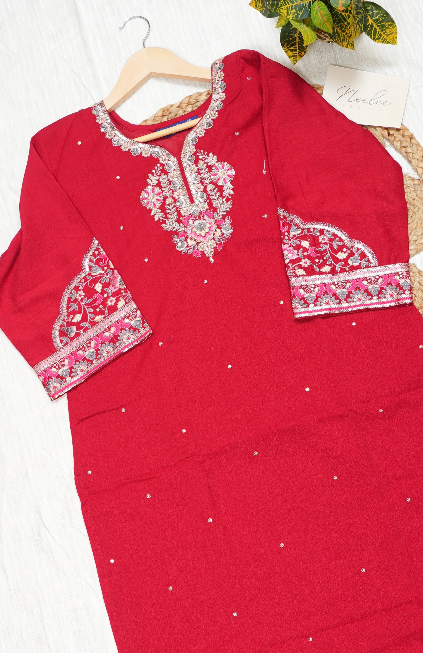 Viscose Kurthi Pant Set with Banaras Dupatta - NV016