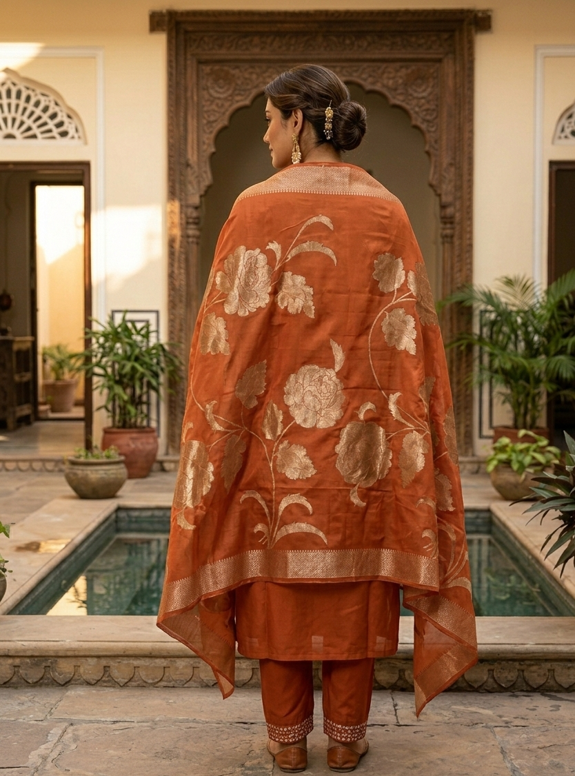 Roman Silk Straight Kurtha Set with Pant & Dupatta - NV026