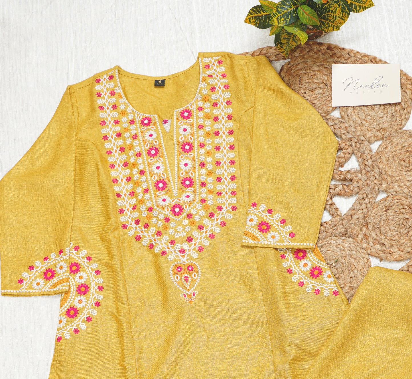 Embroidery Cotton Slub Kurtha Set with Pant - NV014