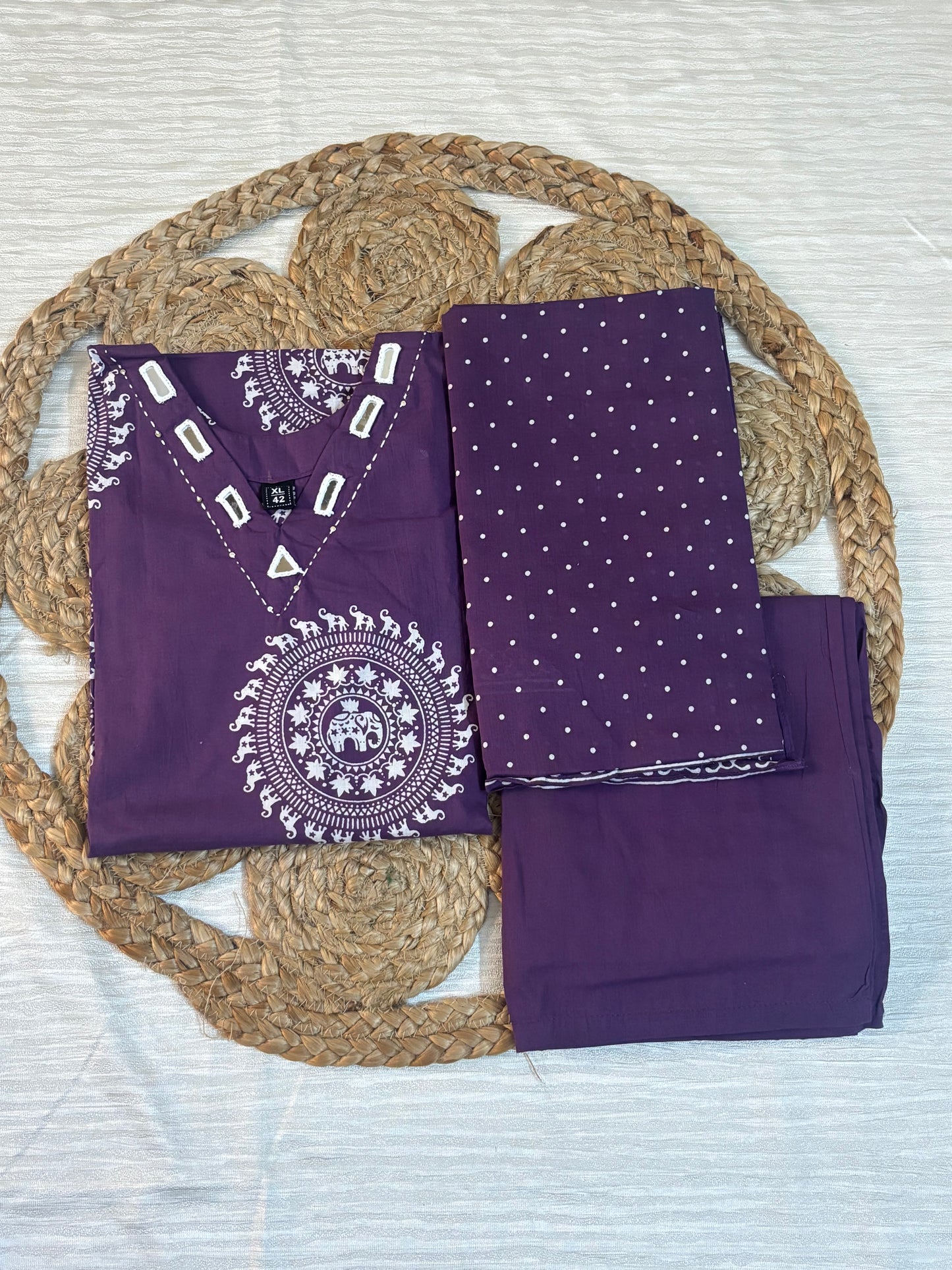 Soft Cotton Straight Kurtha set with Pant & Dupatta - NV030