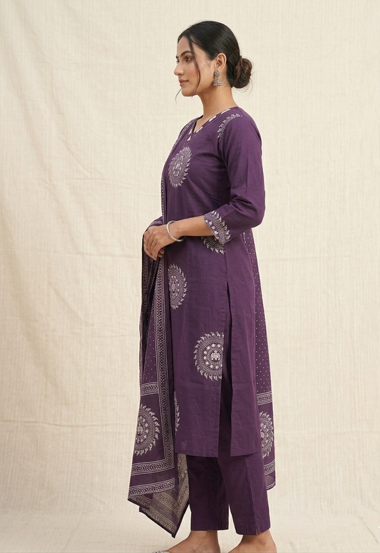 Soft Cotton Straight Kurtha set with Pant & Dupatta - NV030