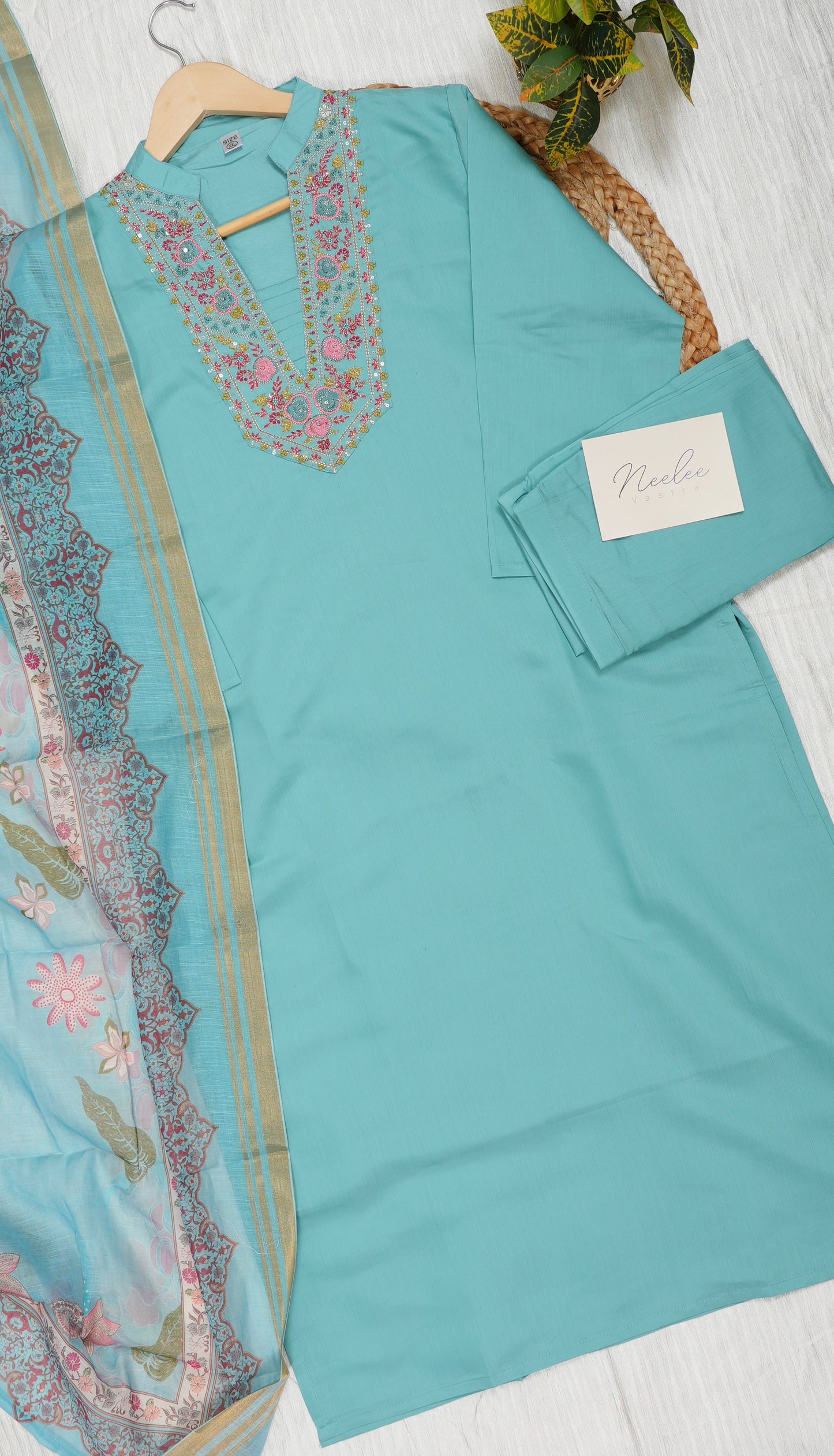 Roman Silk Straight Kurtha Set with Pant & Dupatta - NV008