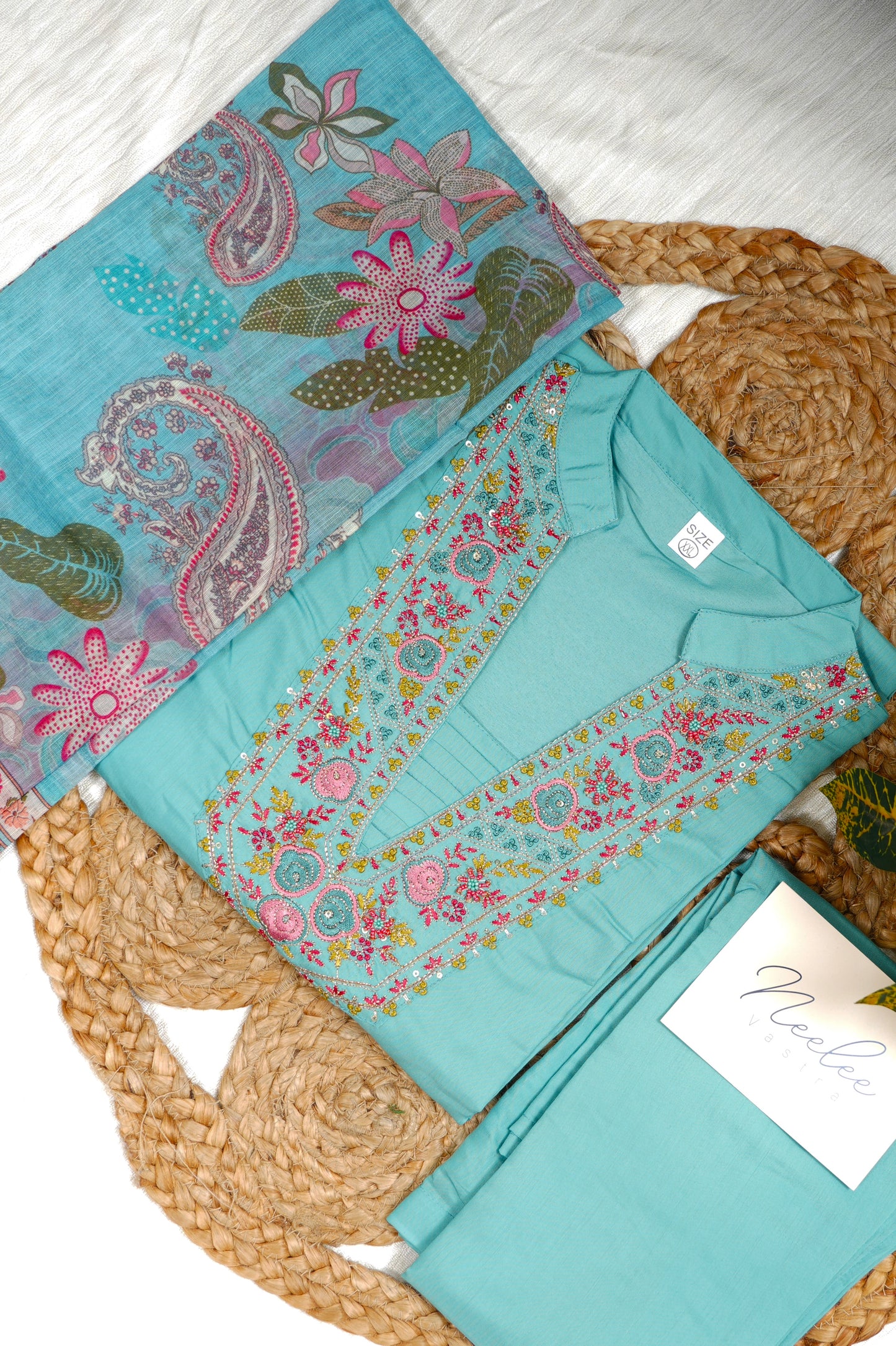 Roman Silk Straight Kurtha Set with Pant & Dupatta - NV008