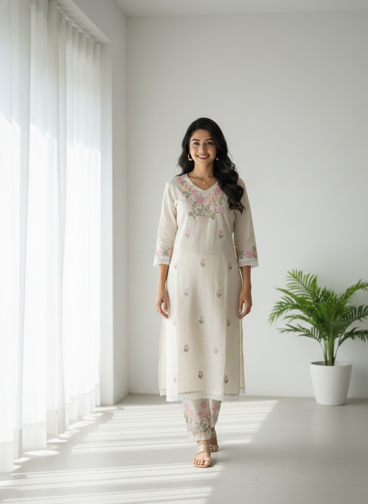 Cotton Slub Kurtha Set with Pant - NV025