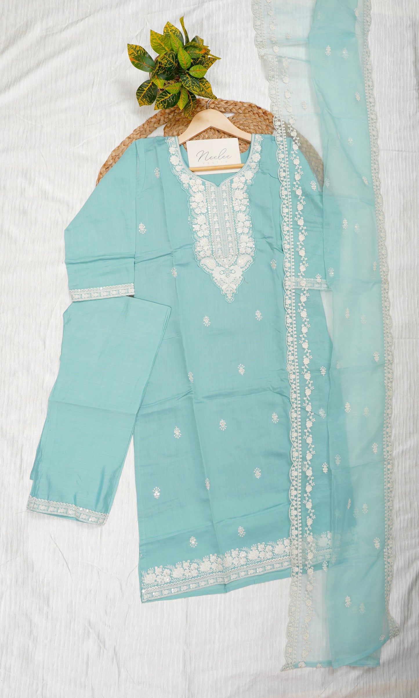 Roman Silk Straight Kurtha Set with Pant & Dupatta - NV015