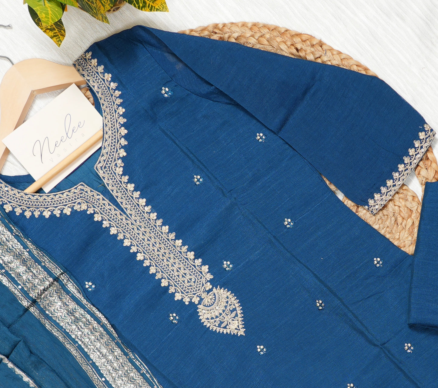 Viscose Straight Kurtha Set with Pant & Banaras Dupatta - NV017