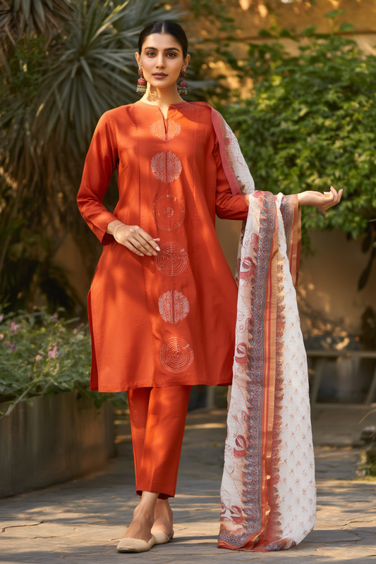 Roman Silk Straight Kurthi Set with Pant & Dupatta - NV005