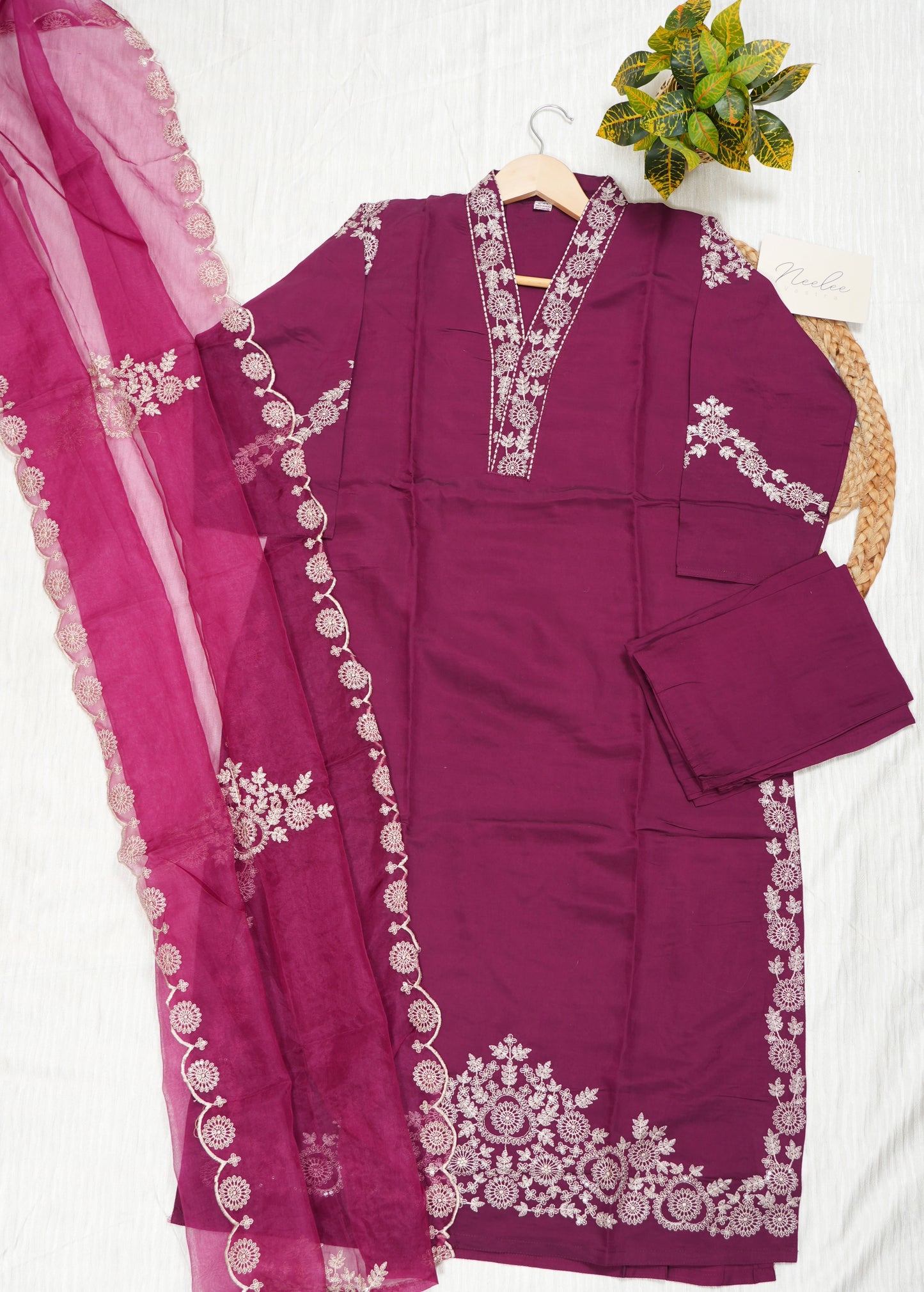 Roman Silk Straight Kurthi Set with Pant & Dupatta - NV013