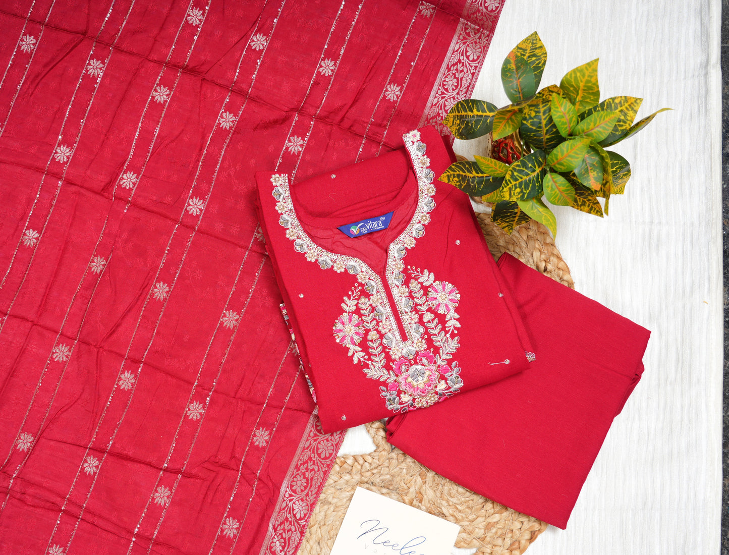 Viscose Kurthi Pant Set with Banaras Dupatta - NV016